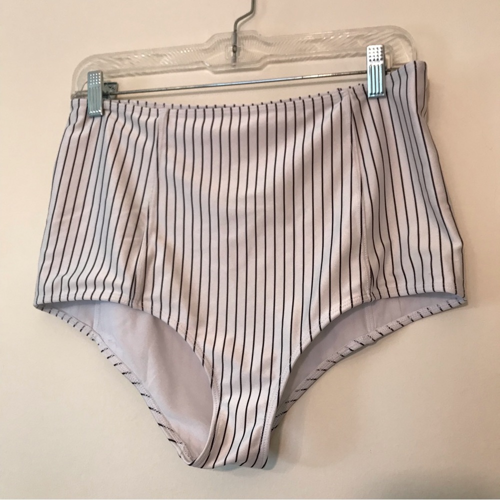 Kortni Jeane High Waisted Brief White Black Stripes Swim Bottoms Size Large